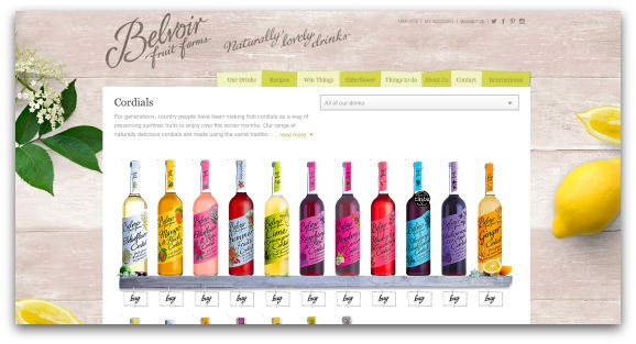 A selection of the Belvoir Fruit Farm Cordials Range