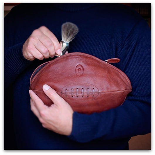 Xmas Gift Guide Leather Rugby Washbag from Qwerkity