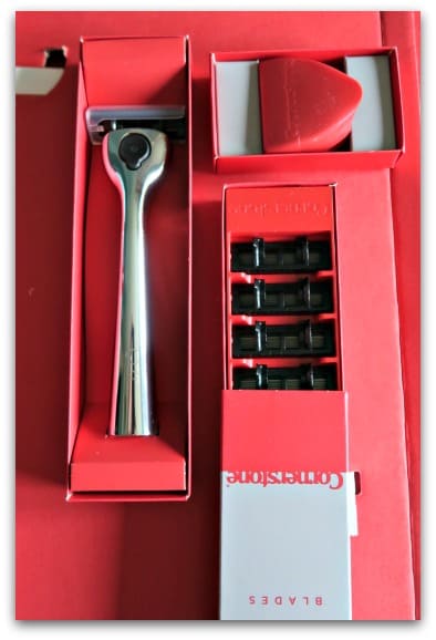 The razor and blades from Cornerstone Shaving Subscription
