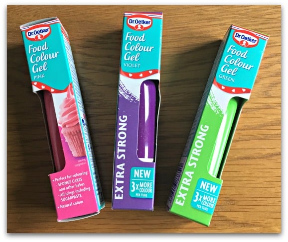 We used the Dr. Oetker Food Colour Gels to colour our icing and they are really easy for kids to use 