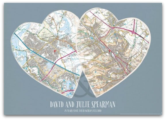Personalised Postcodes Couples Print from Maps International