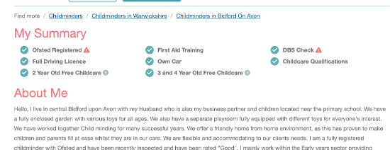 Childcare.co.uk Childminder profile example