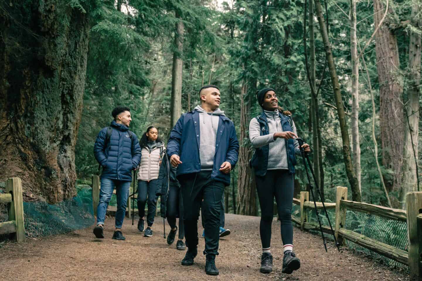 Family hiking in the woods