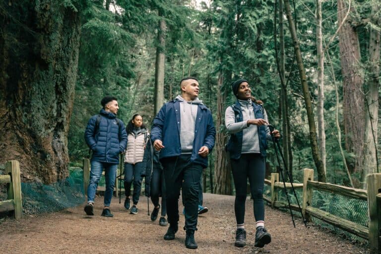 Family hiking in the woods